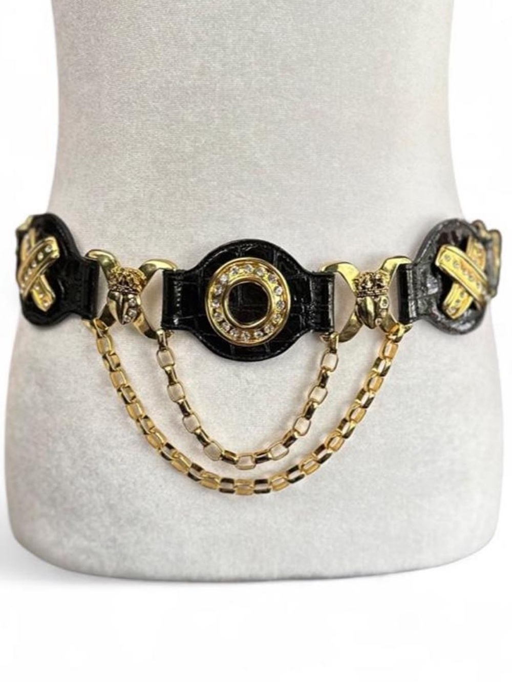 Vintage Cache belt with Streets Ahead hardware glam cascading chains